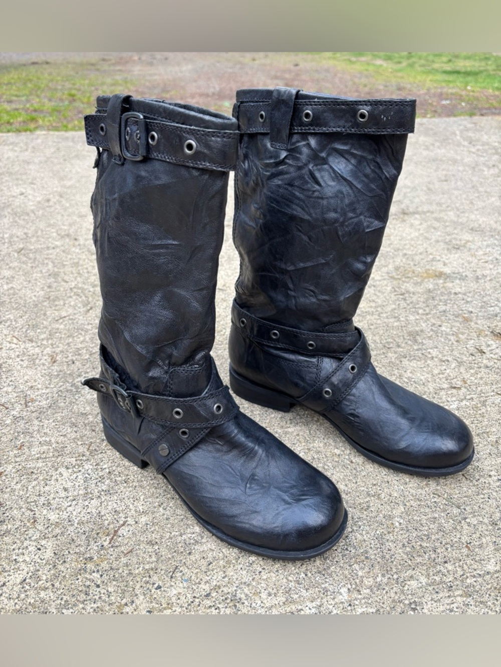 Seychelles Black Leather Boots with Red Plaid Lining